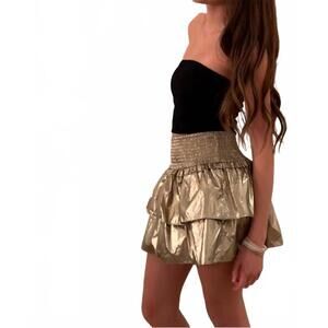 NEW THEME farrah lame ruffle mini skirt in gold